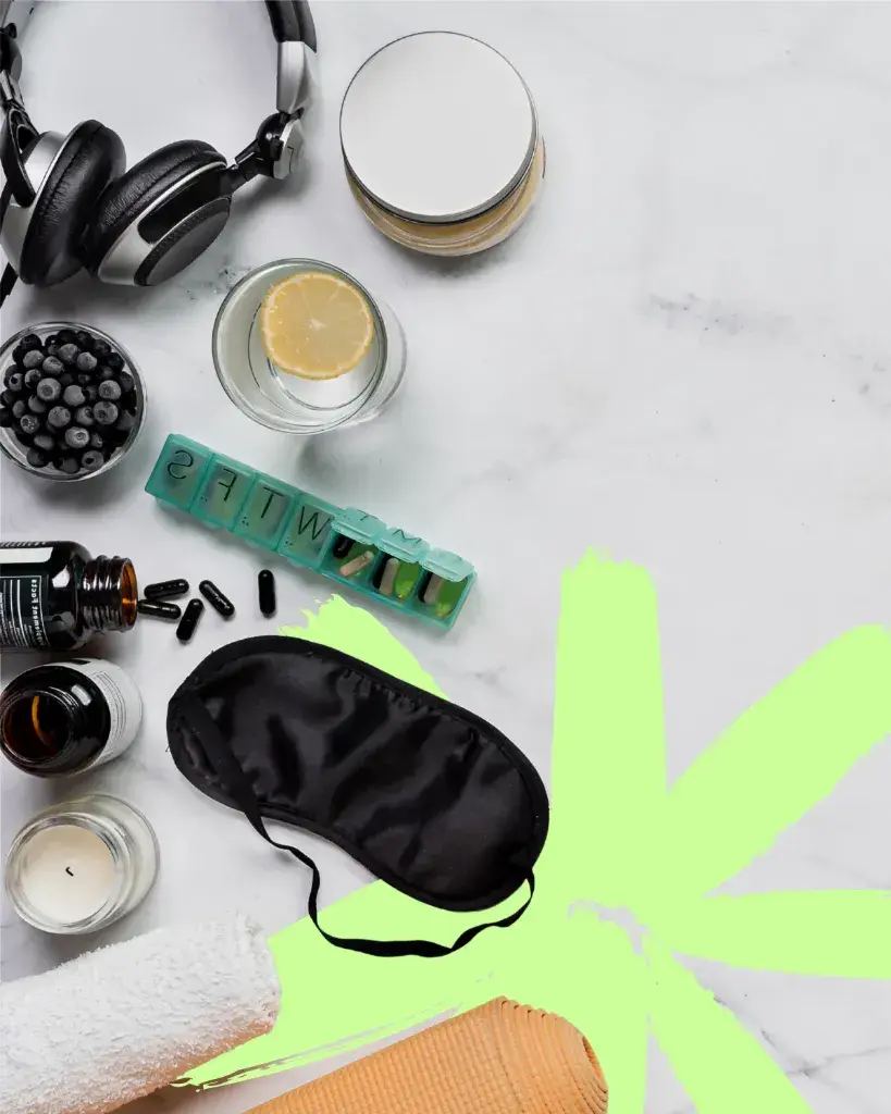 Longevity and biohacking wellness gear flatlay