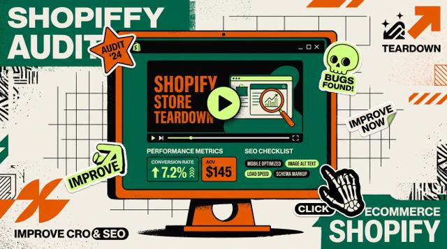 Annotated Shopify store teardown video audit frame with conversion and SEO fixes